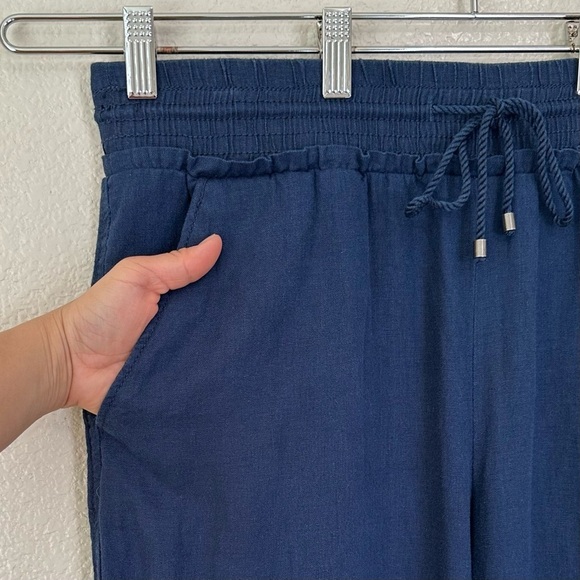 Time and Tru Linen Blend Navy Blue Wide Leg Pull On Pants, Sz Large - Picture 3 of 12